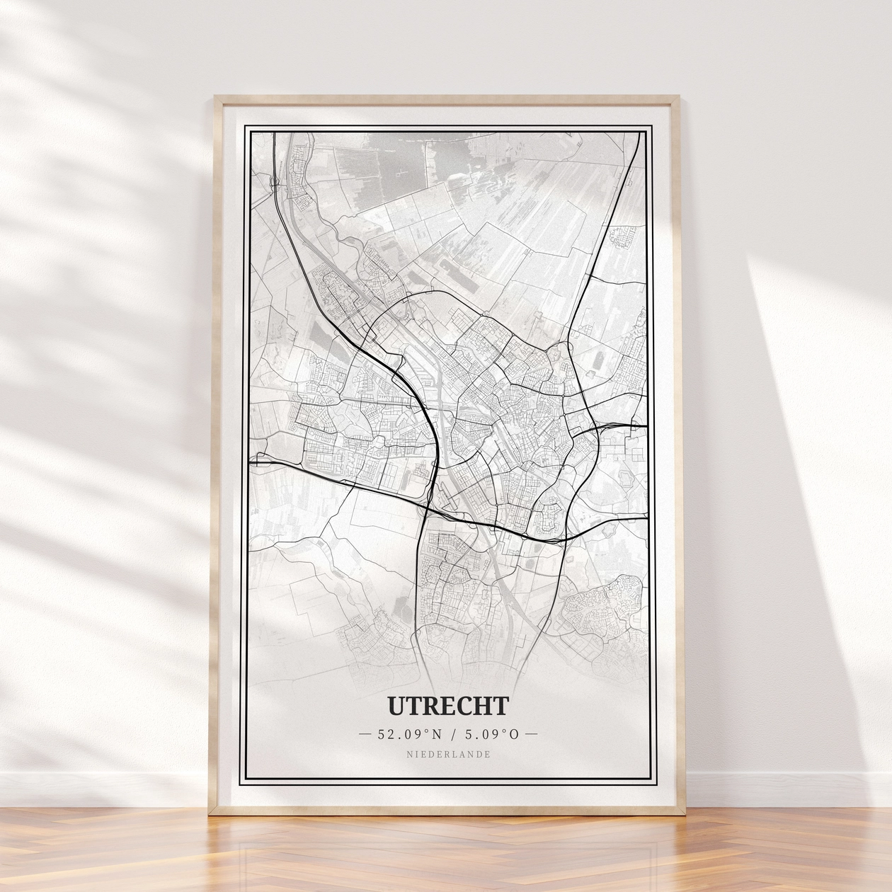 Stadtplan Utrecht in einem Holzrahmen