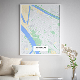 Gerahmtes Poster der Innenstadt Mannheims im Stil Atlas