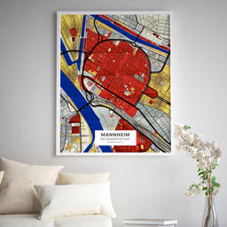 Poster der Innenstadt Mannheims im Stil Mondrian
