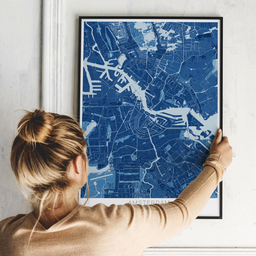 Gerahmtes Poster von Amsterdam im Stil Blaupause