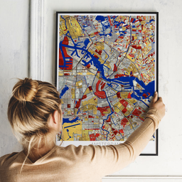 Poster von Amsterdam im Stil Mondrian